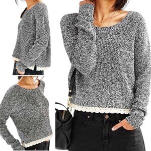 Urban Outfitters Kimchi Blue Black White Oversized Cropped Sweater Lace Detail S